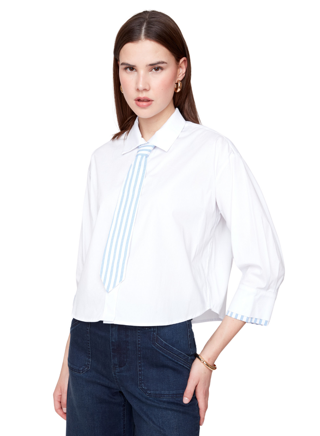 Renuar Stripe Tie Blouse in White