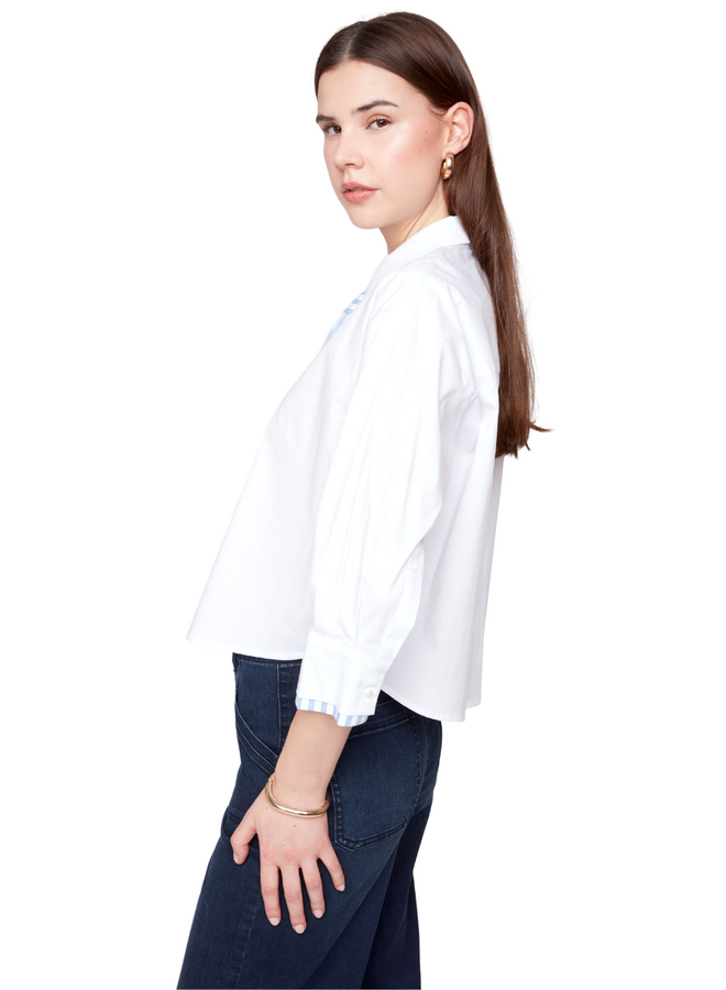 Renuar Stripe Tie Blouse in White