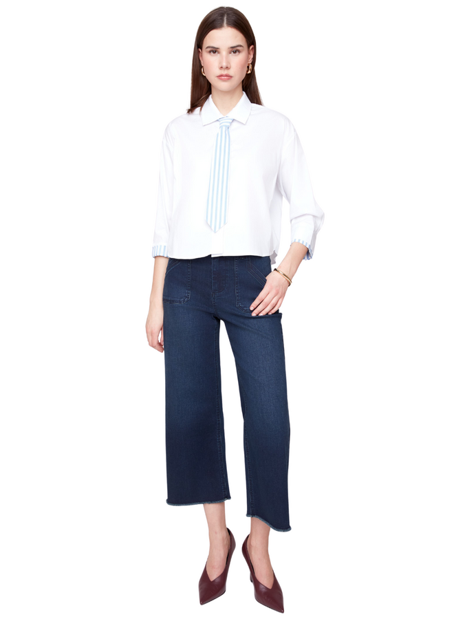 Renuar Stripe Tie Blouse in White