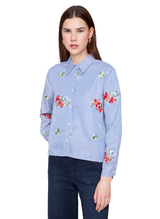 Renuar Embroidered Floral Stripe Shirt