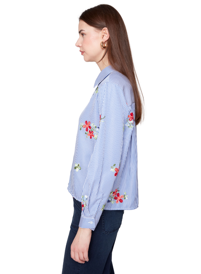 Renuar Embroidered Floral Stripe Shirt