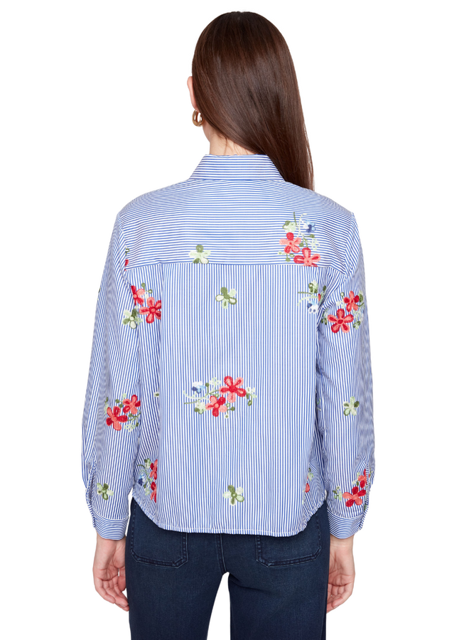 Renuar Embroidered Floral Stripe Shirt