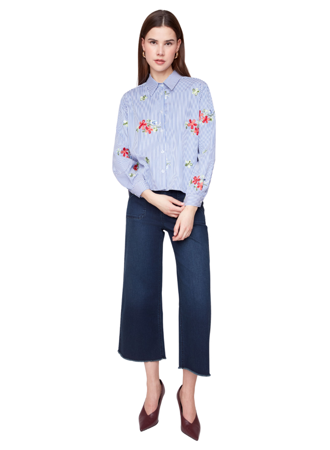 Renuar Embroidered Floral Stripe Shirt