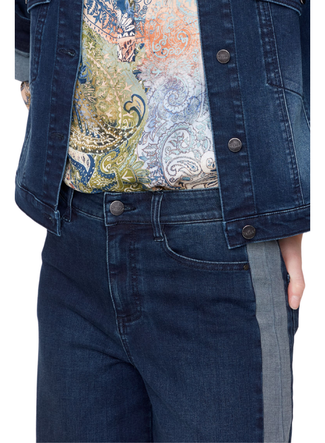 Renuar Wide Leg Fringed Side Panel Jean in Dark Indigo