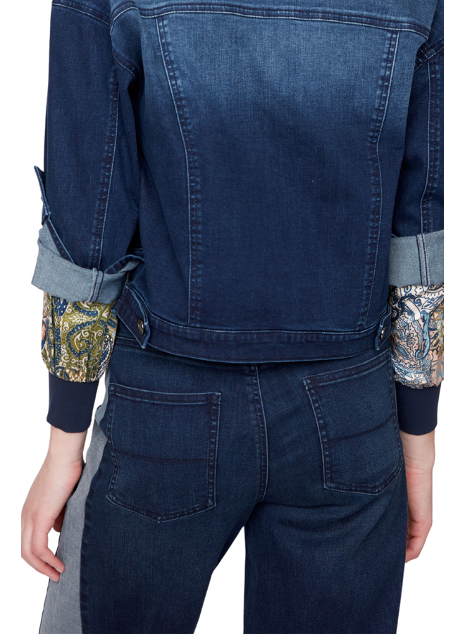 Renuar Wide Leg Fringed Side Panel Jean in Dark Indigo
