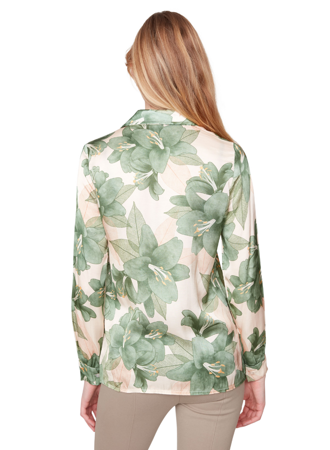 Renuar Lux Satin Floral Blouse in Green