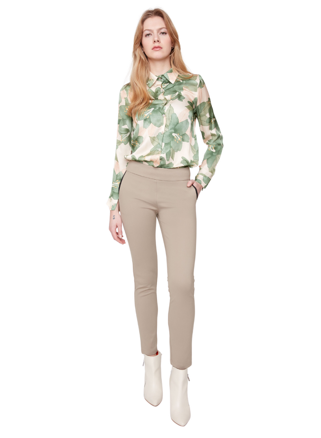 Renuar Lux Satin Floral Blouse in Green