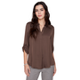 Renuar Lux Silky V-Neck Blouse in Chocolate