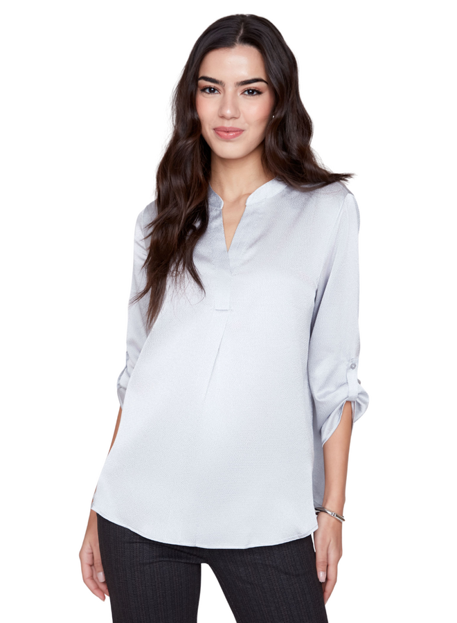 Renuar V-Neck Pebble Blouse in Platinum