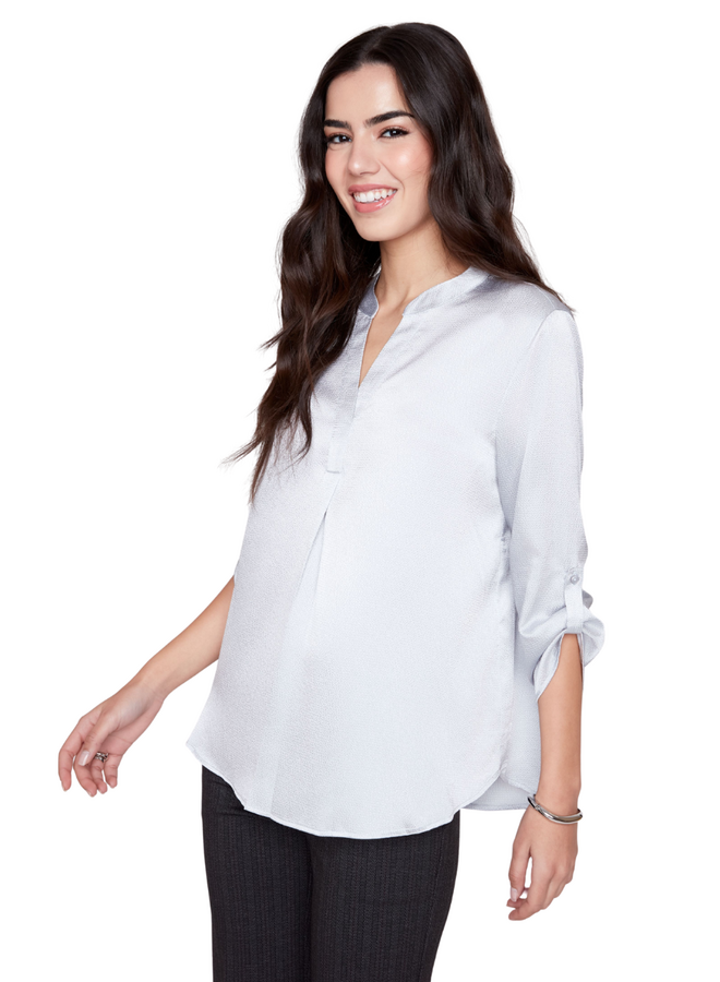 Renuar V-Neck Pebble Blouse in Platinum
