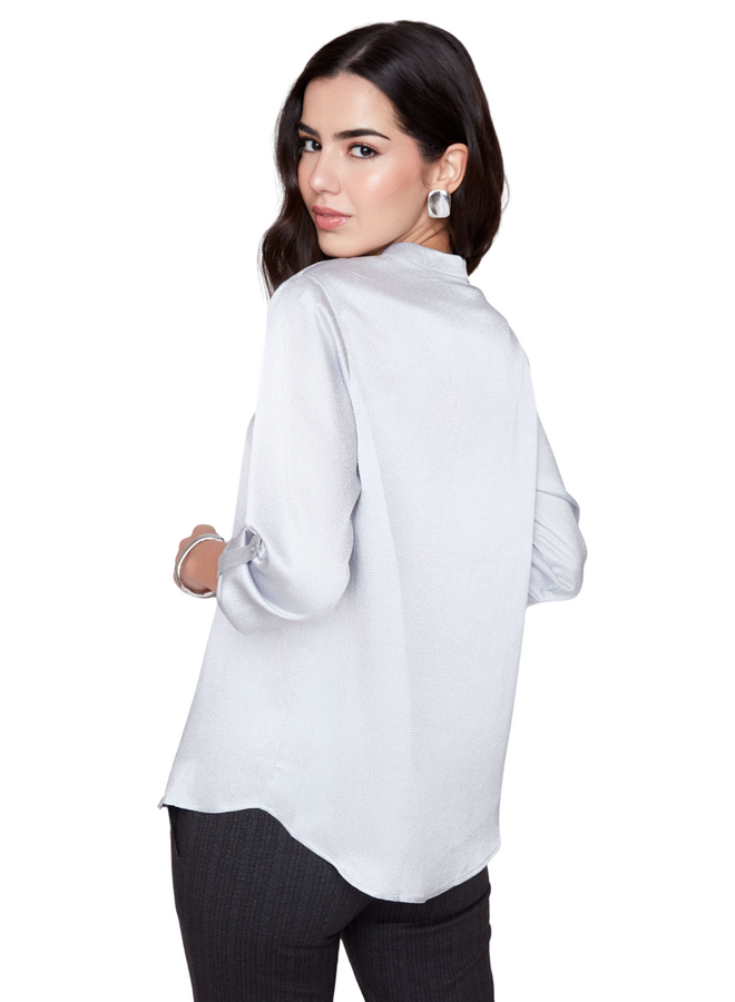 Renuar V-Neck Pebble Blouse in Platinum