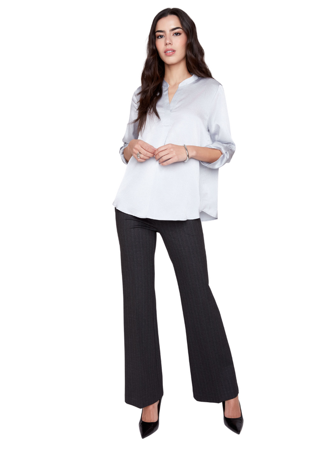 Renuar V-Neck Pebble Blouse in Platinum