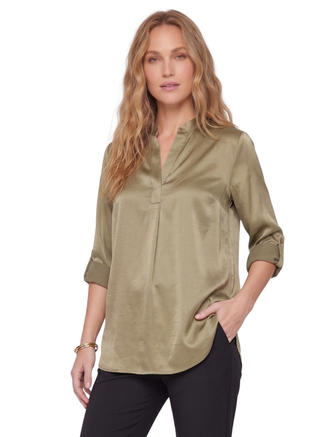 Renuar V-Neck Pebble Blouse in Storm