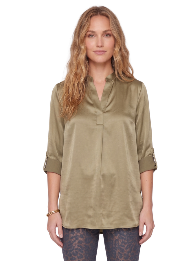 Renuar V-Neck Pebble Blouse in Storm