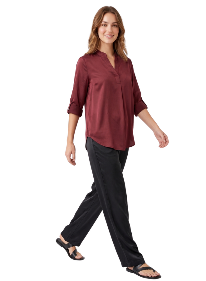 Renuar V-Neck Pebble Blouse in Cabernet