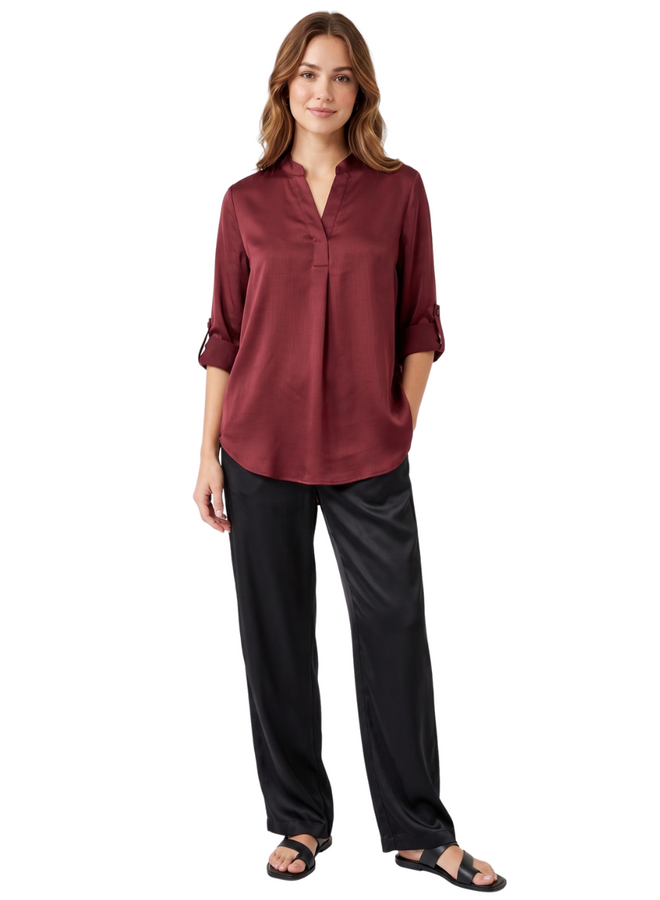 Renuar V-Neck Pebble Blouse in Cabernet