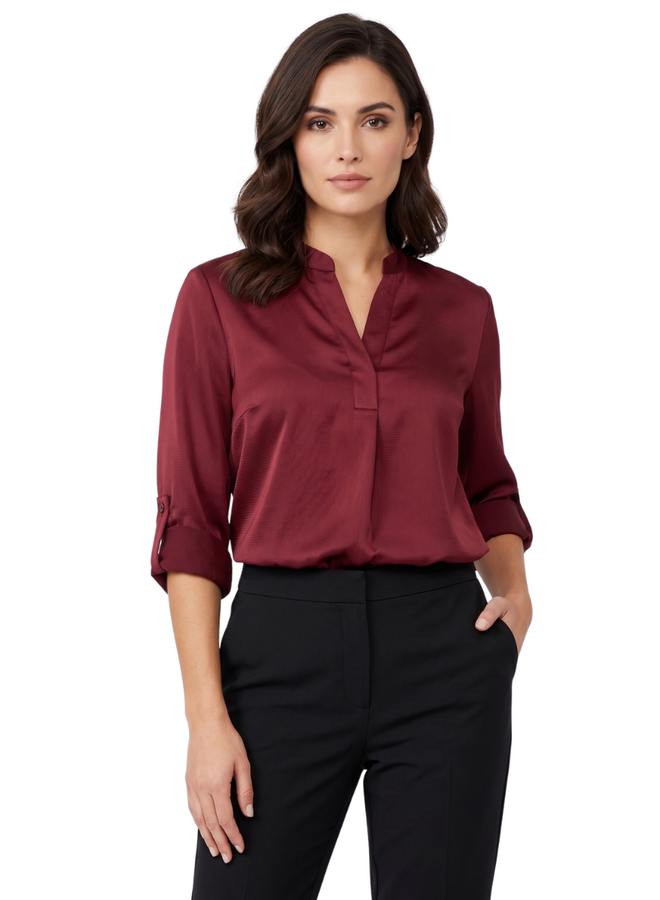 Renuar V-Neck Pebble Blouse in Cabernet