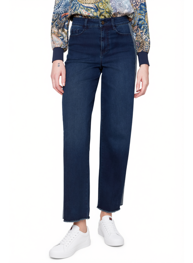 Renuar Wide Leg Fringed Side Panel Jean in Dark Indigo