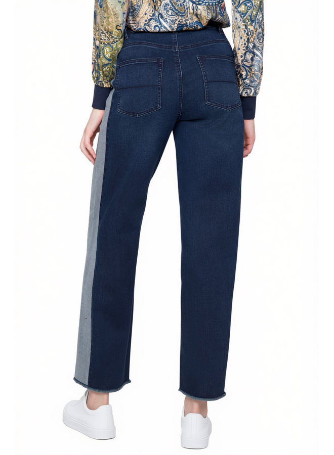Renuar Wide Leg Fringed Side Panel Jean in Dark Indigo