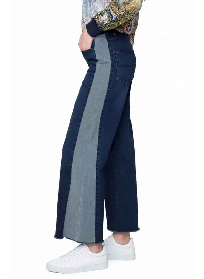 Renuar Wide Leg Fringed Side Panel Jean in Dark Indigo