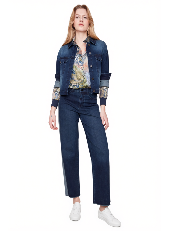Renuar Wide Leg Fringed Side Panel Jean in Dark Indigo