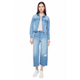 Renuar Cropped Wide Leg Fringed Heart Jean in Blue Wash