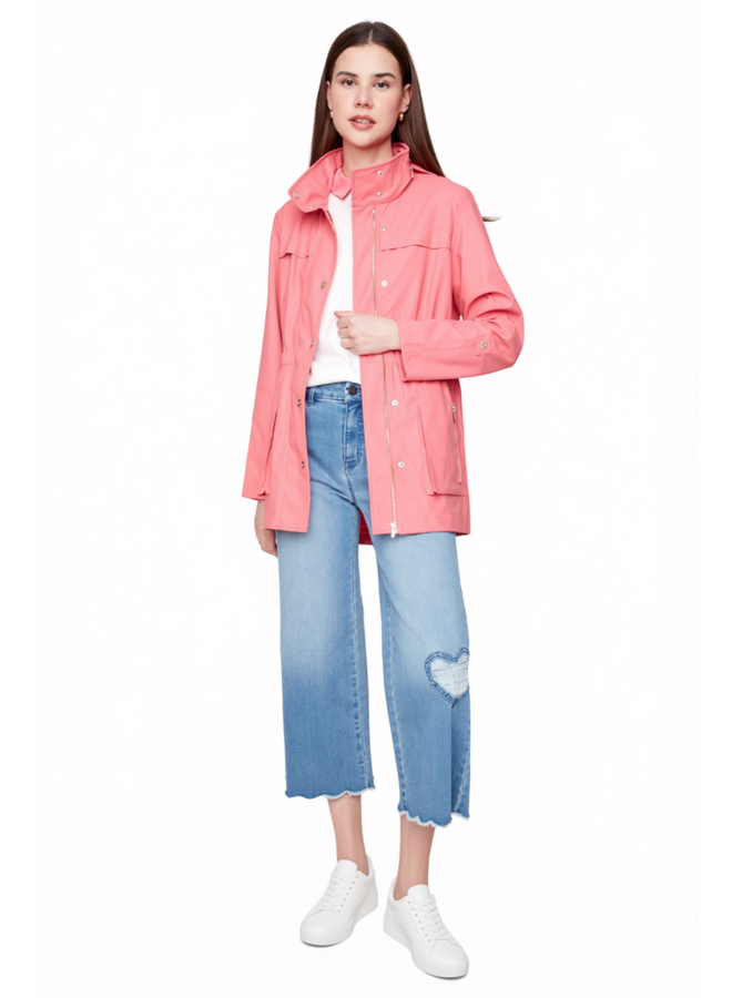 Renuar Cropped Wide Leg Fringed Heart Jean in Blue Wash