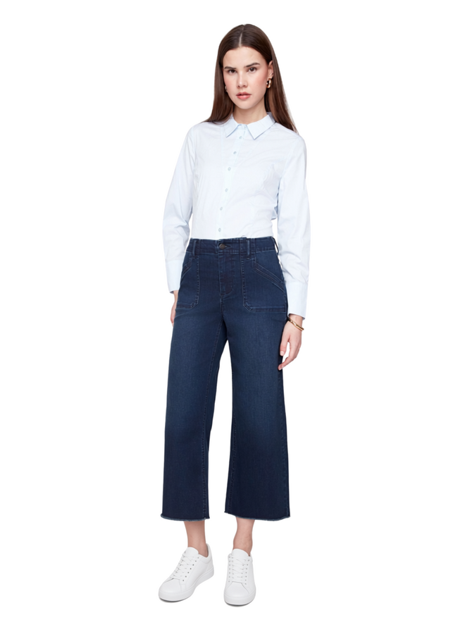 Renuar Fringed Denim Cropped Wide Leg Pant in Dark Indigo