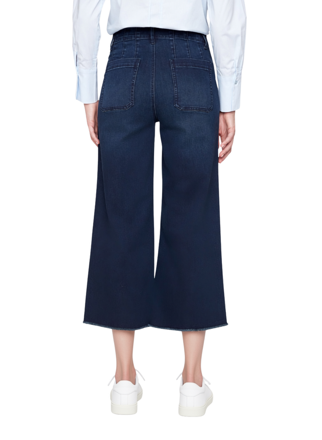 Renuar Fringed Denim Cropped Wide Leg Pant in Dark Indigo