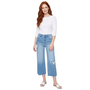 Renuar Cropped Wide Leg Fringed Heart Jean in Blue Wash