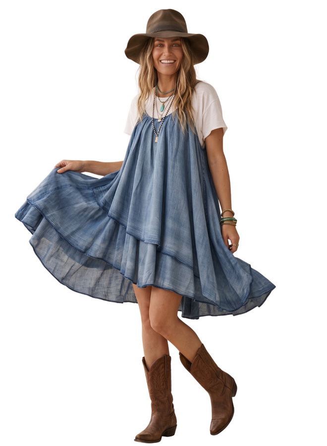 Jaded Gypsy Prairie Sky Dress in Chambray