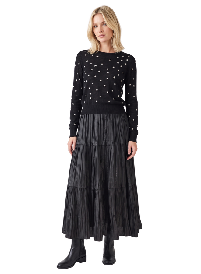 Terra Tiered Crinkle Maxi Skirt in Black