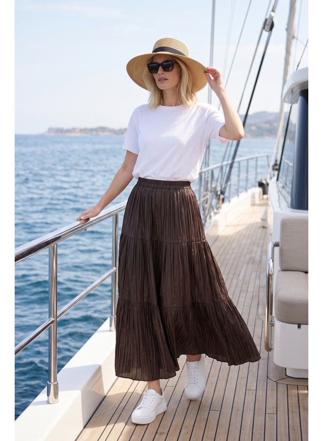 Terra Tiered Crinkle Maxi Skirt in Coffee