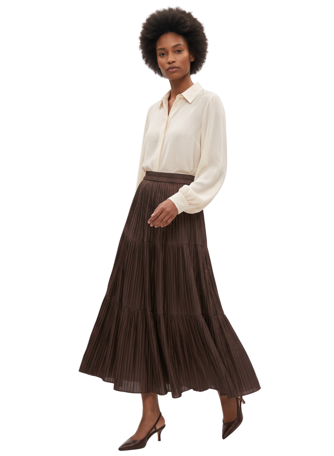 Terra Tiered Crinkle Maxi Skirt in Coffee