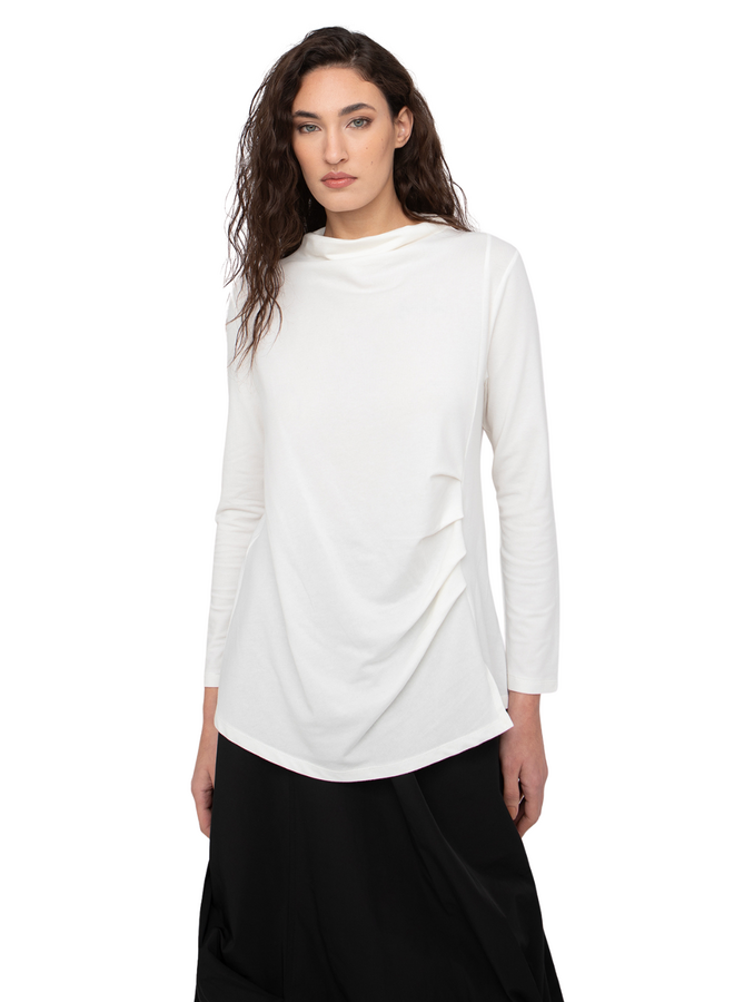 Ozai Pleated Oblique Top in Off White
