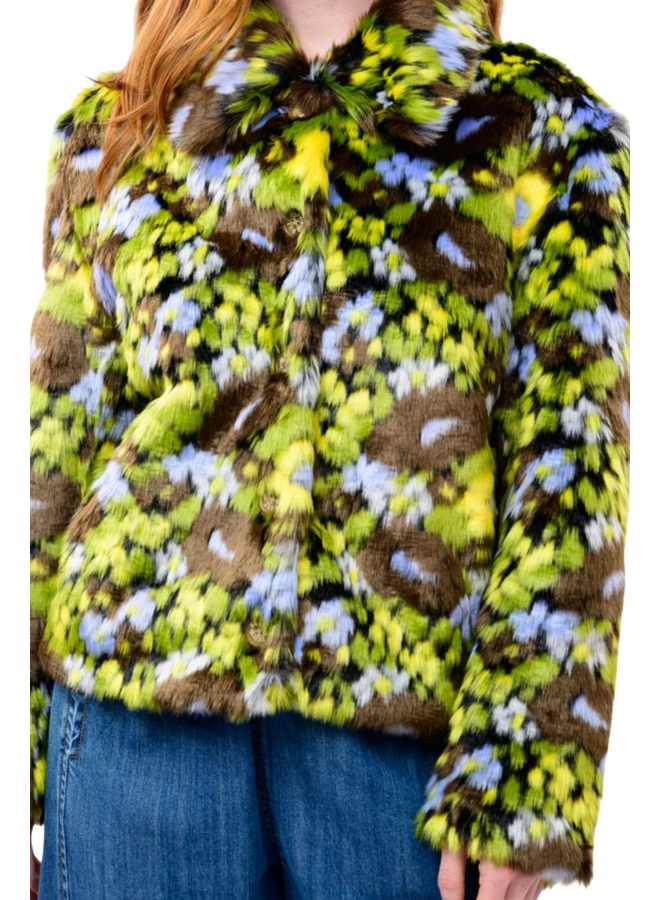 Ivy Jane Floral Faux Fur Coat in Brown
