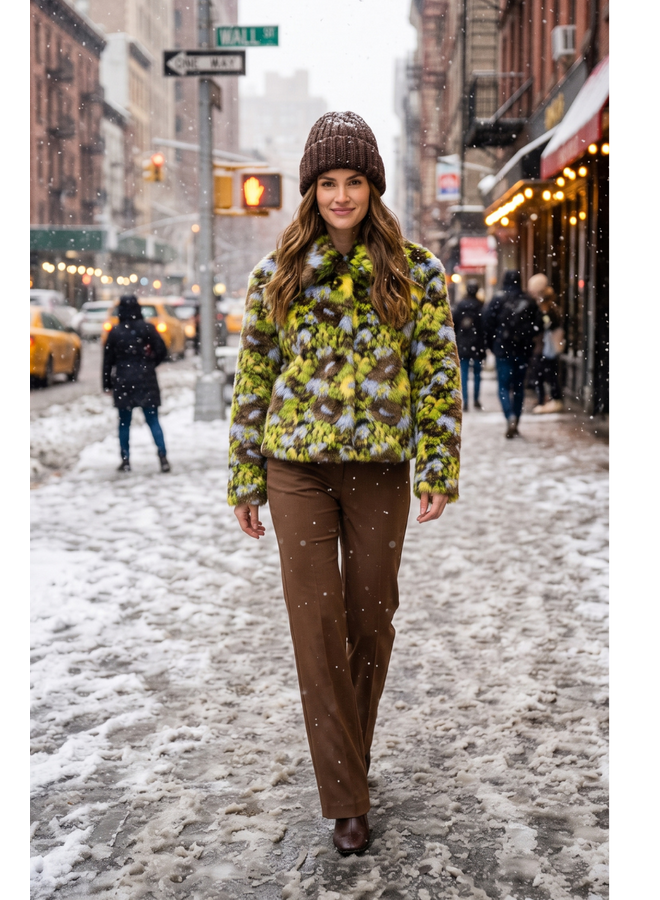Ivy Jane Floral Faux Fur Coat in Brown