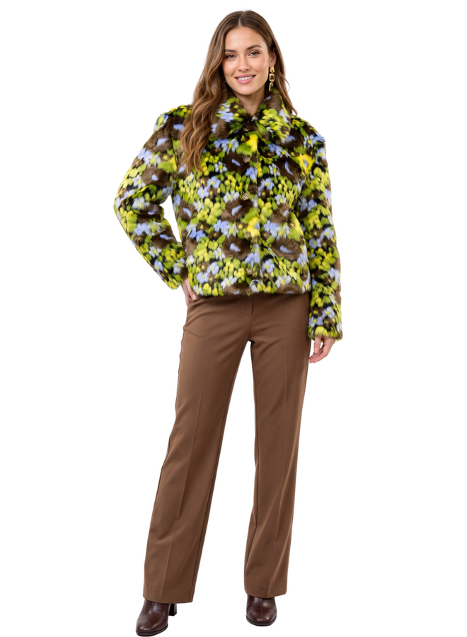 Ivy Jane Floral Faux Fur Coat in Brown