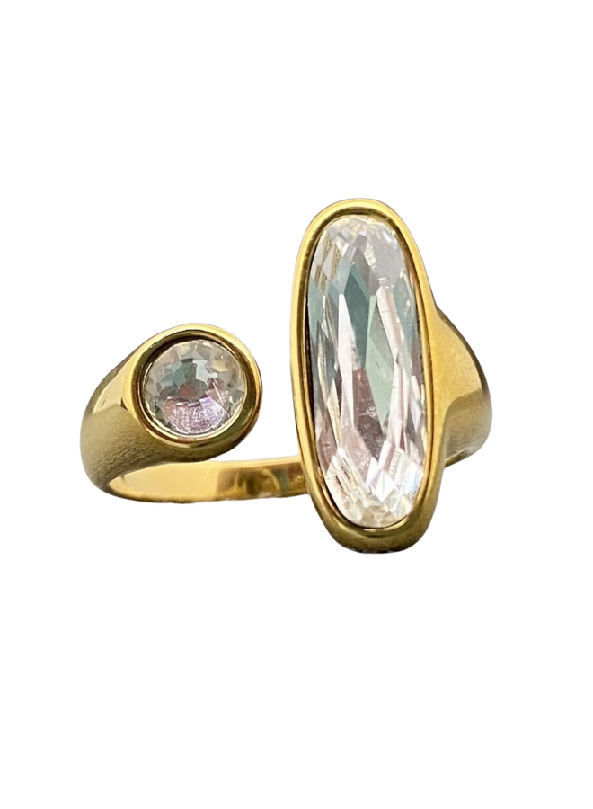 Geometric Zircon 18K Gold Plated Ring in Clear
