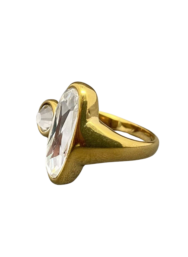 Geometric Zircon 18K Gold Plated Ring in Clear