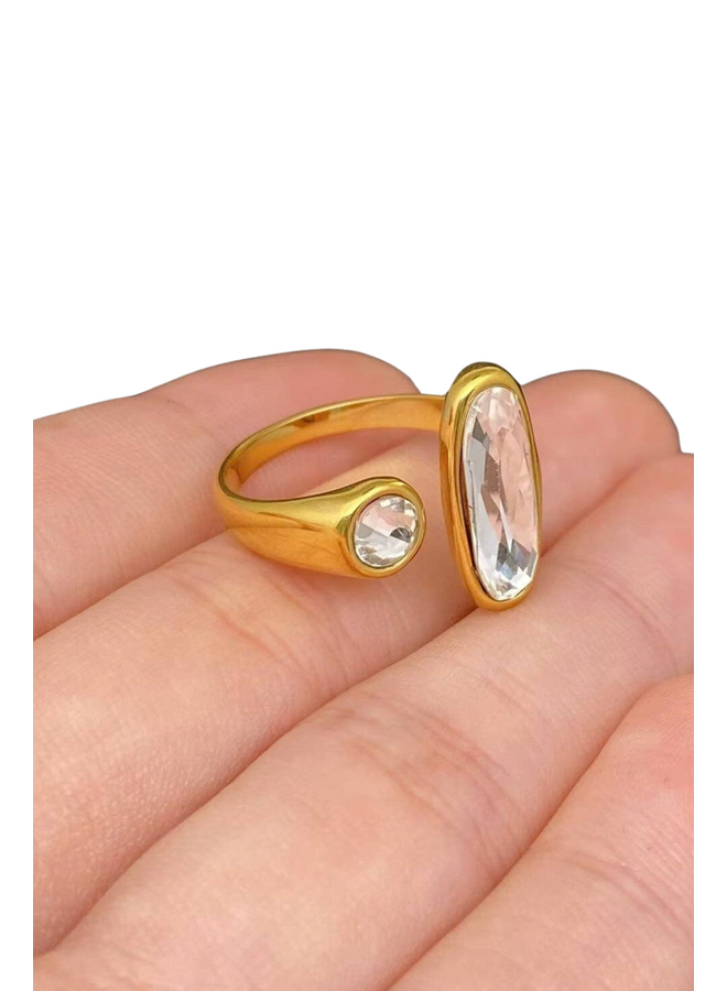 Geometric Zircon 18K Gold Plated Ring in Clear