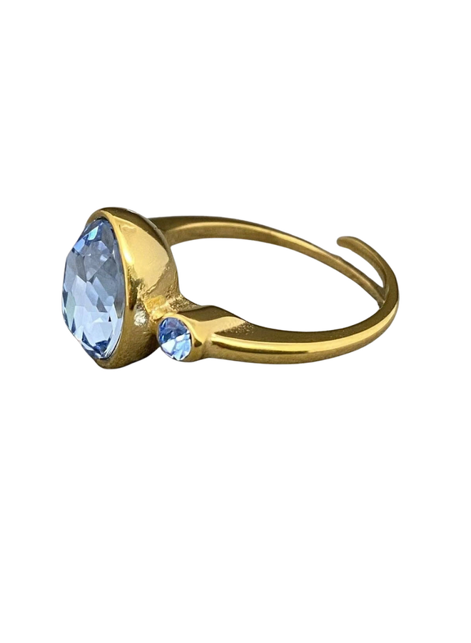 Geometric Zircon 18K Gold Plated Ring in Blue