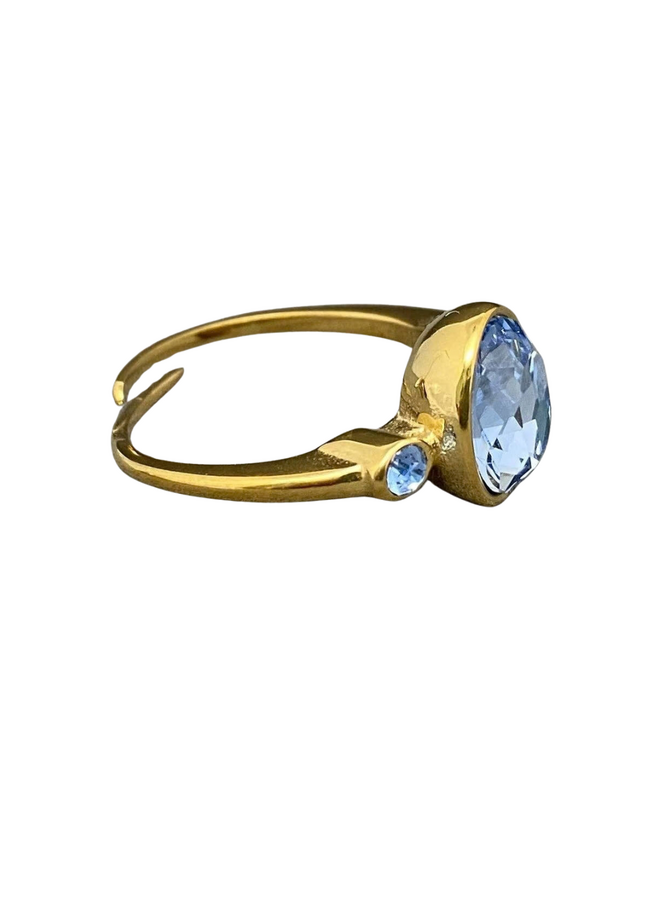Geometric Zircon 18K Gold Plated Ring in Blue