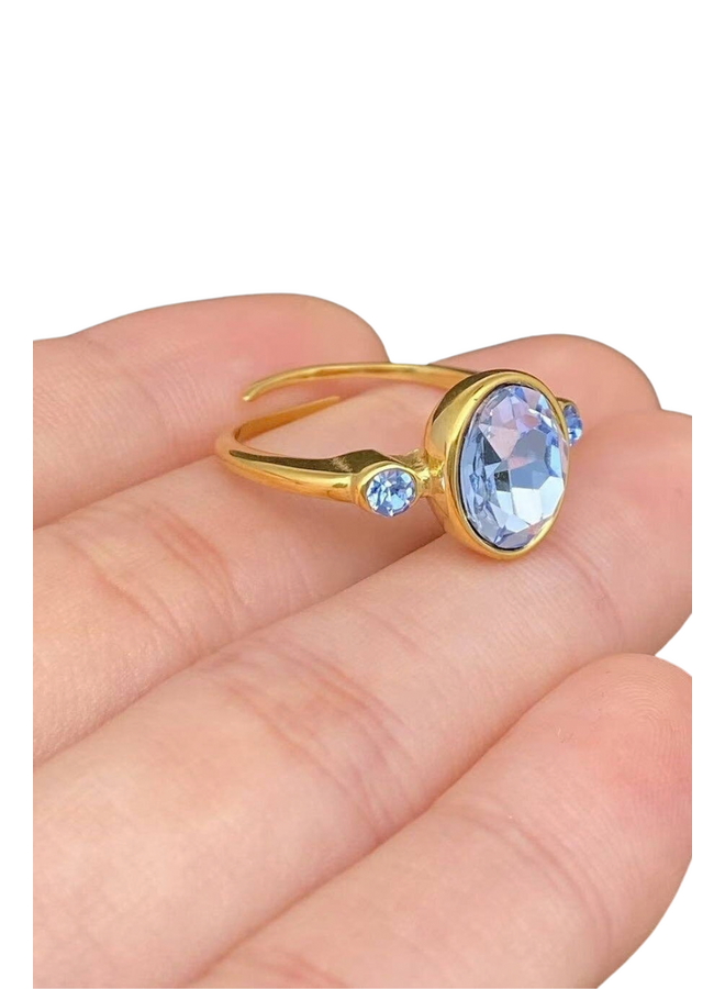 Geometric Zircon 18K Gold Plated Ring in Blue
