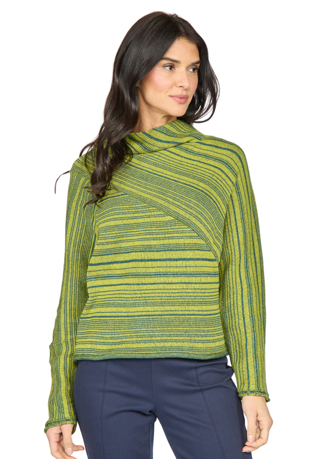 Olivia Crossbody Cowl Stripe Sweater in Spruce