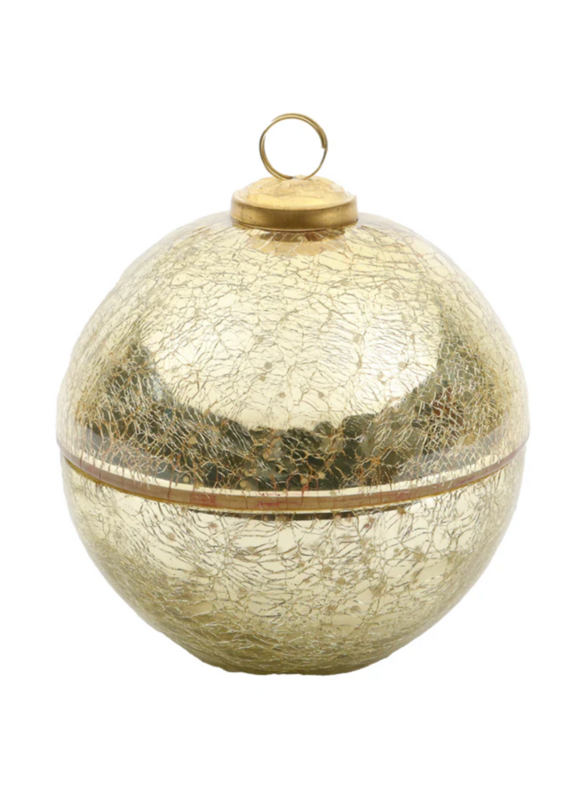 White Christmas Gold Glass Ornament Candle 10 oz