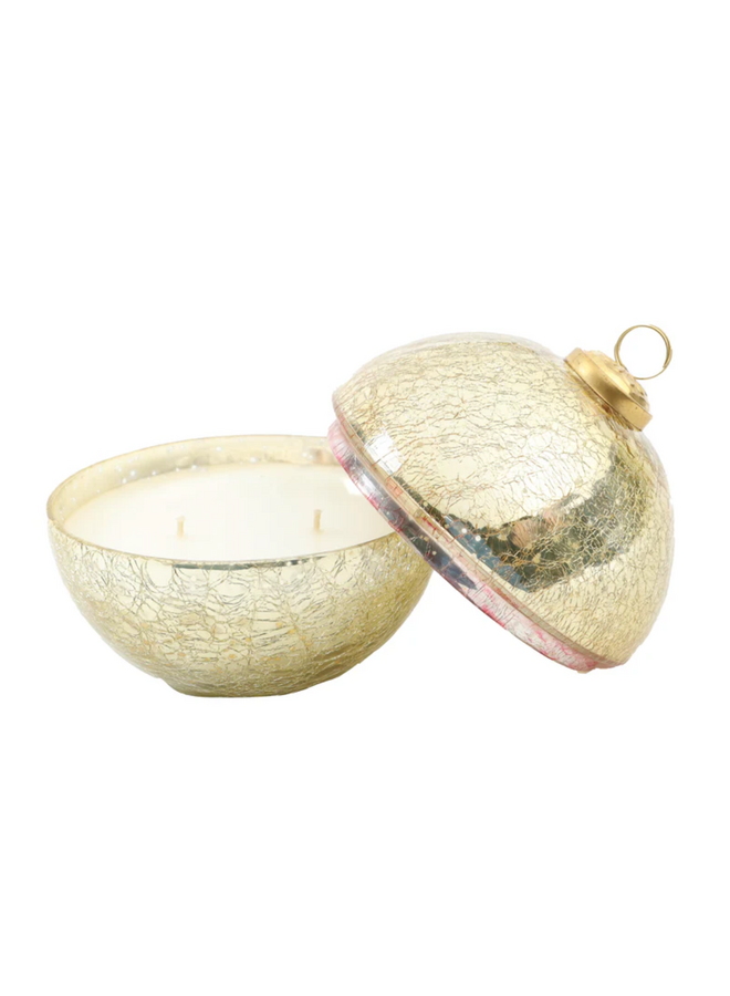 White Christmas Gold Glass Ornament Candle 10 oz