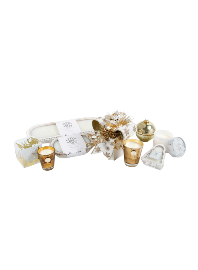 White Christmas Gold Glass Ornament Candle 10 oz