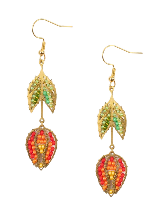 Beaded Hanging Tulip Earrings in Red