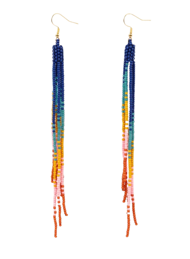 Beaded Fringe Duster Earrings in Deep Pop